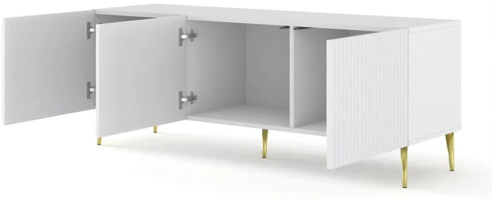 SUPORT TV RAVENNA 150 CM, ALB MAT, CU PICIOARE AURII, SUPORT TV RAVENNA B 3D