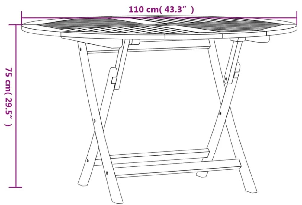 tömör tíkfa összecsukható kerti asztal Ø 110 x 75 cm