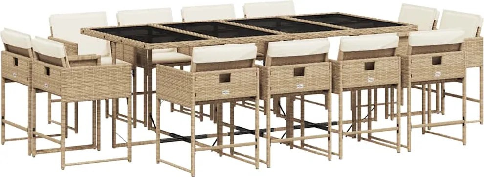 vidaXL 13 részes bézs polyrattan kerti étkezőgarnitúra párnákkal