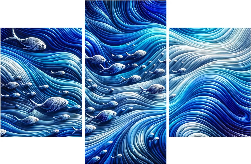 Kép – Halak a hullámokban (90x60 cm)
