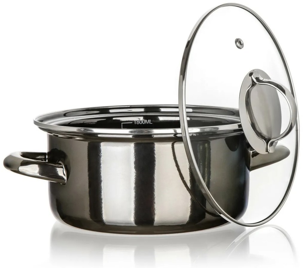 Banquet METALLIC Black 20 cm-es zománcozottserpenyő, 2 l, fedővel, 20 cm