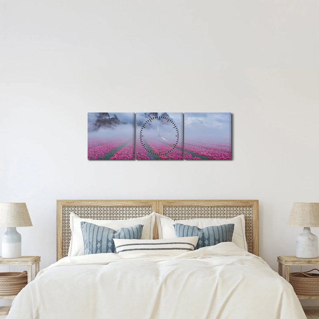 Kép - Tájkép tulipánmezőkkel (órával) (90x30 cm)