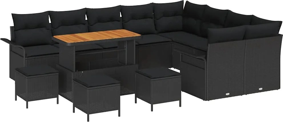 vidaXL Kerti Kanapé Szett párnával 13 pcs Fekete polirattan