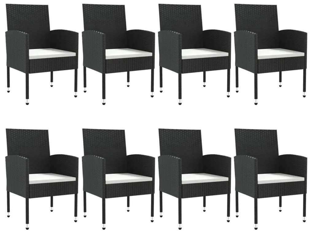 9 részes fekete polyrattan és acél kerti étkezőgarnitúra