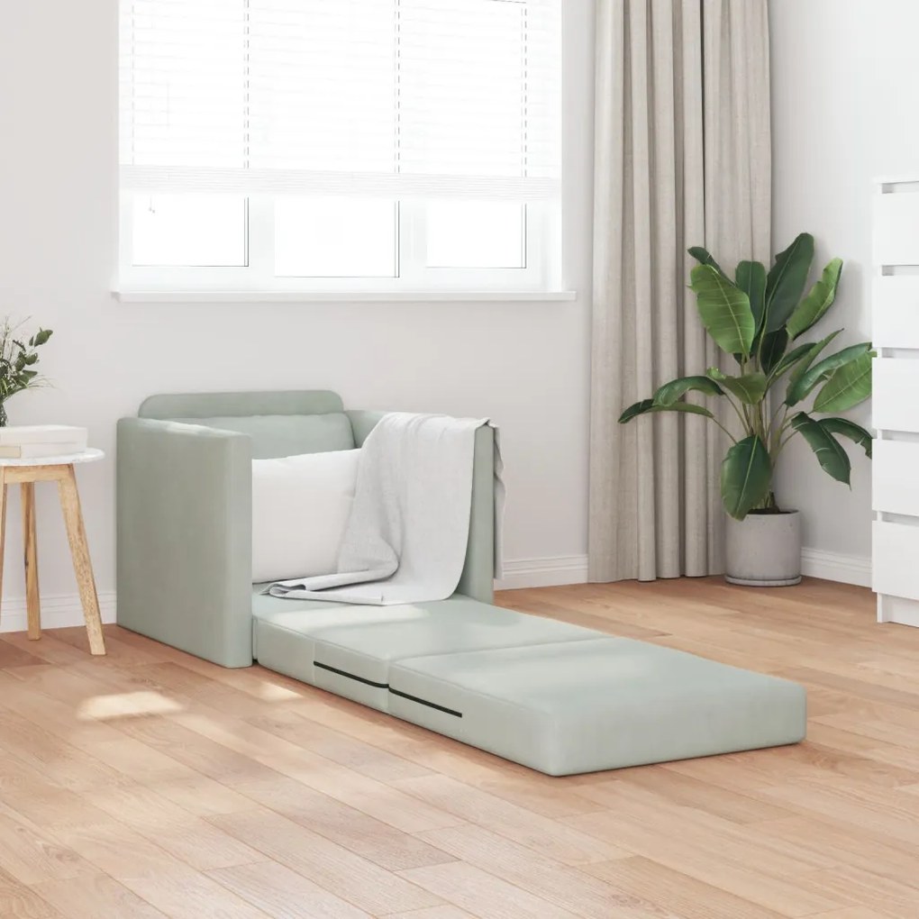 Egyszemélyes Floor Sofa Átalakítható Szövet 74x77x81 cm Világosszürke