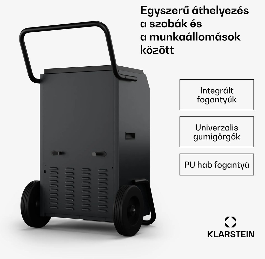 Klarstein DuraDry 90L páramentesítő, 90 l/nap, 180 m², rozsdamentes acél, mobil, 450 m³/h