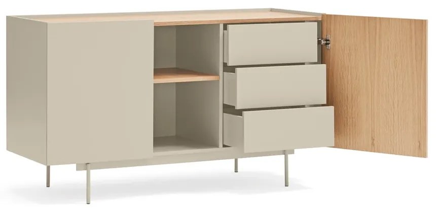 Bézs-natúr színű alacsony komód tölgyfa dekorral 130x78 cm Otto – Teulat