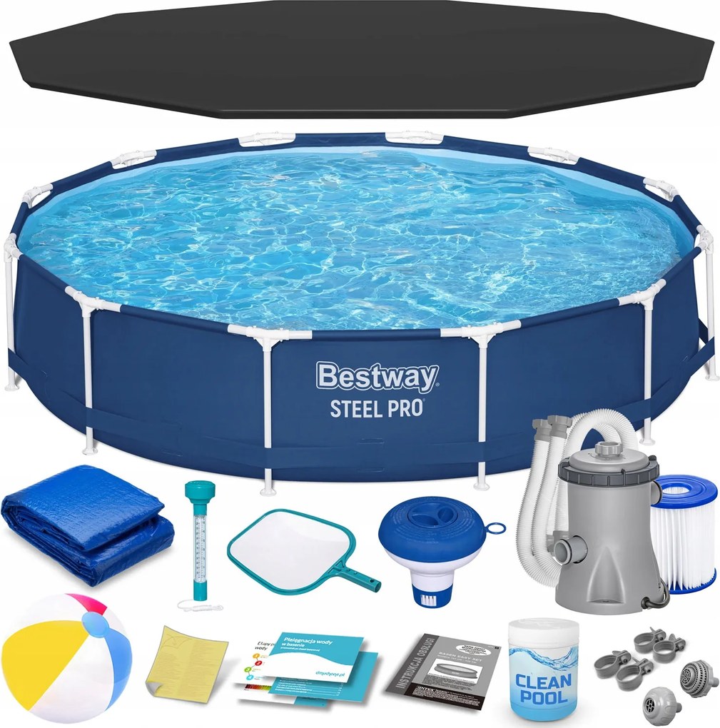 Kerti Állványos Medence Kerek Szivattyú 366x76cm Bestway 16in1 Szett
