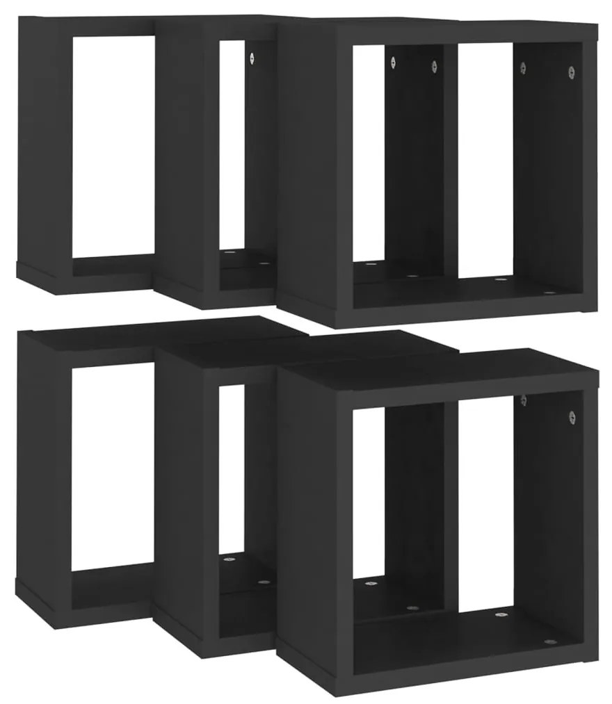 6 db fekete fali kockapolc 30 x 15 x 30 cm