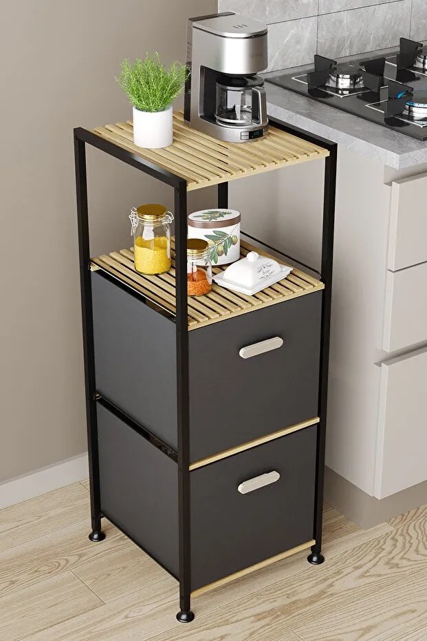 Fém fiókos rendszerező szekrény, bézs-fekete, 35 cm – TR675ZNV1113