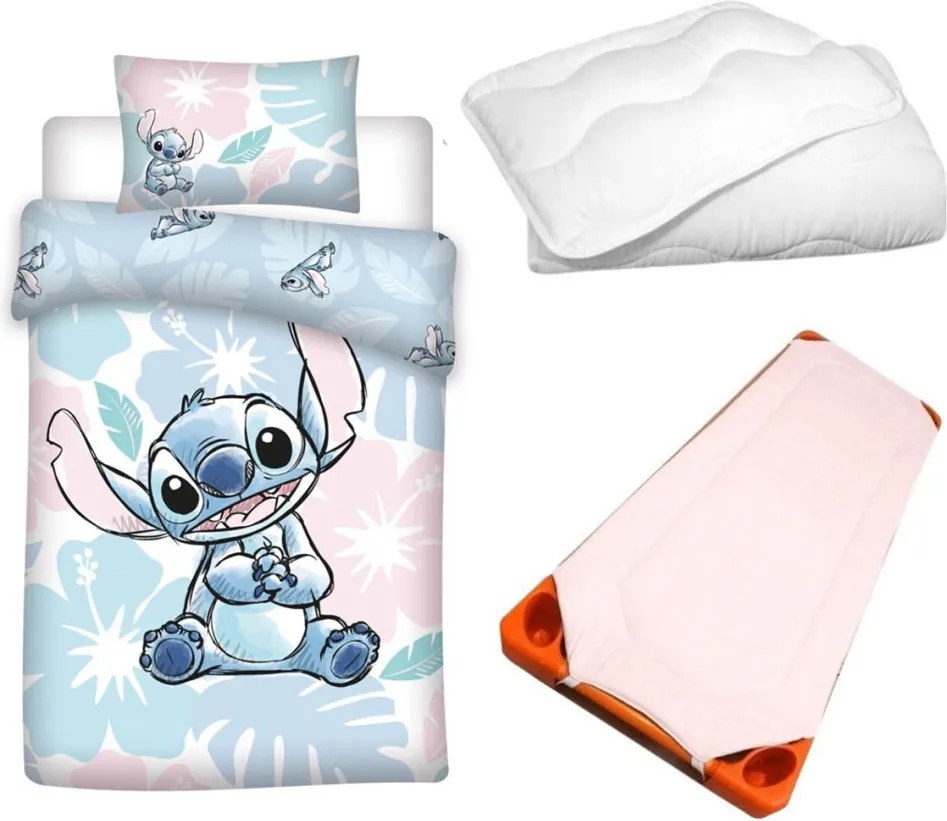 Disney Lilo és Stitch, A csillagkutya Pastel Pink gyerek, ovis ágyneműhuzat, derékalj és paplan/párna szett 100x135 cm 40x60 cm