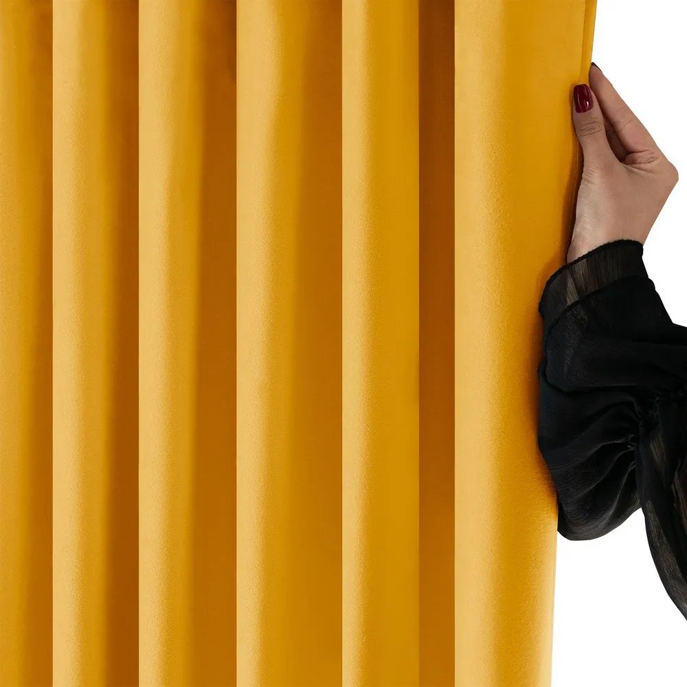 Mustársárga bársony dimout (részleges sötétítő) függöny 530x270 cm Velto – Filumi