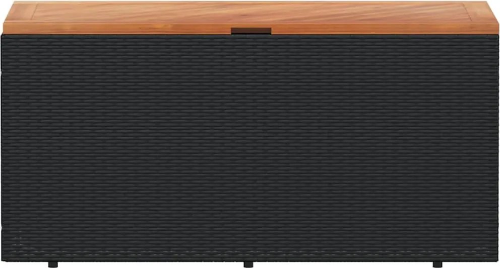 Fekete Polyrattan És Akácfa Kerti Tárolóláda 110 X 50 X 54 Cm