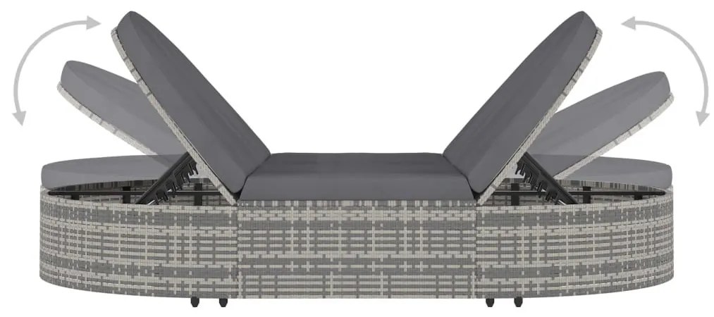 2 személyes szürke kerti polyrattan napozóágy párnával