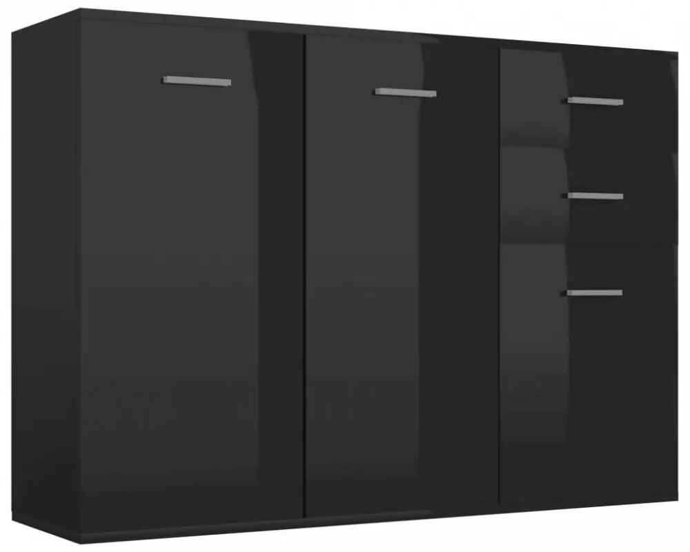 Magasfényű fekete forgácslap tálalószekrény 105 x 30 x 75 cm