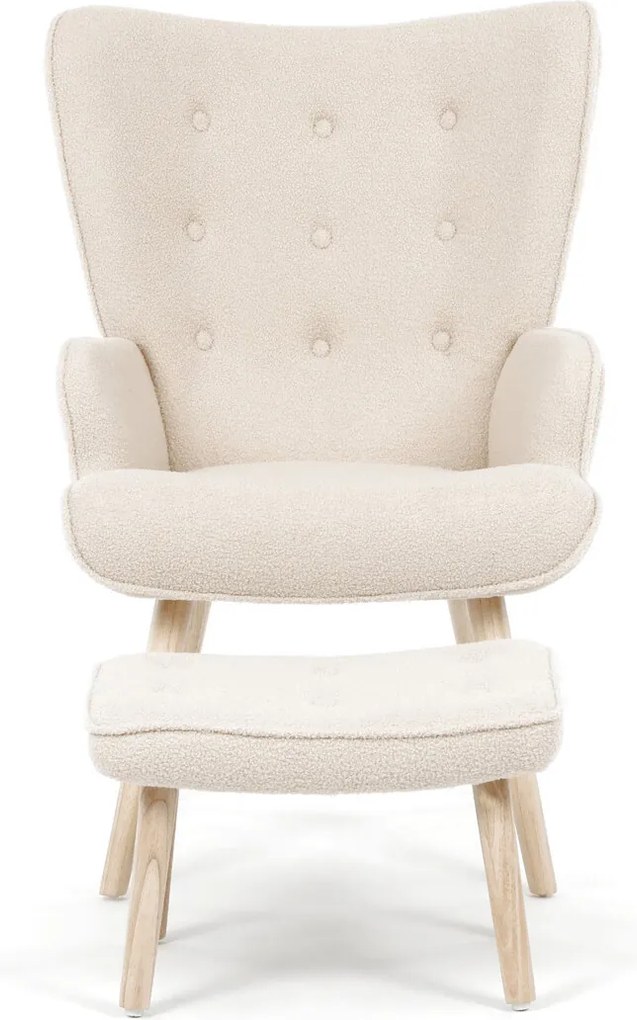 Krémszínű relaxfotel, boucle szövet kárpitozással, AK-319 CRM2