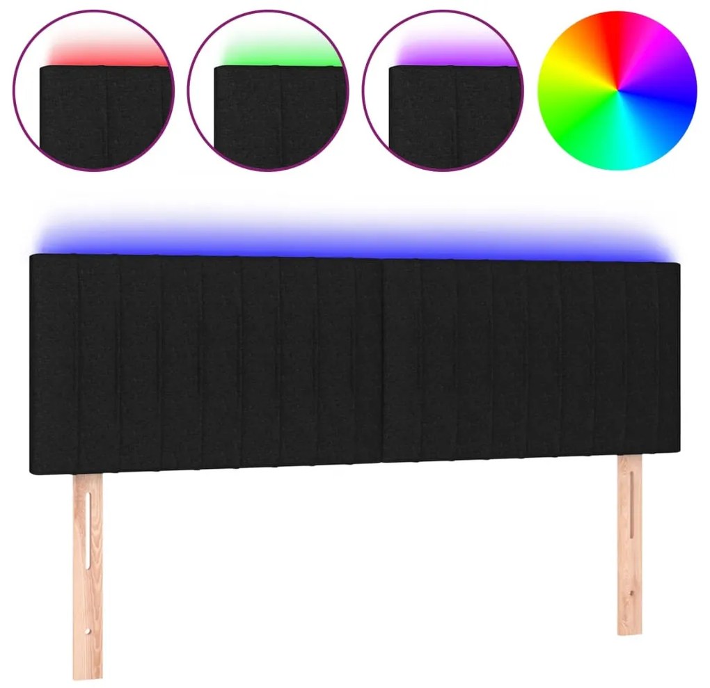 fekete szövet LED-es fejtámla 144x5x78/88 cm