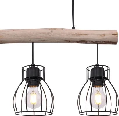 Globo 15326-3N Függeszték fém fekete drótháló búrával, natúr fa betéttel. LxBxH:600x136x2090, exkl. 3xE27 40W 230V