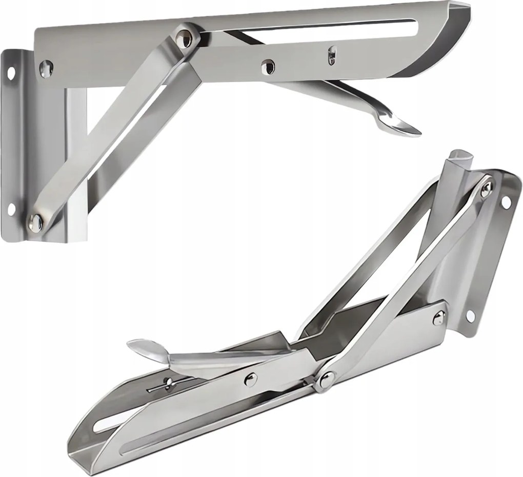 2 x Összecsukható Polctartó 30cm Fali tartó Erős 2db Ezüst Acél