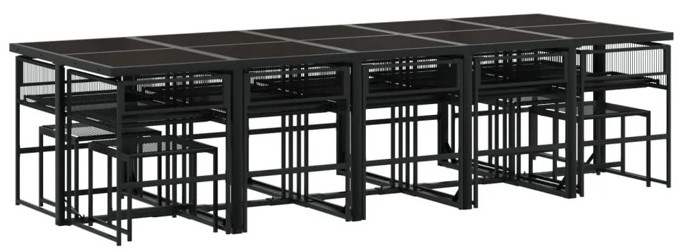 15 részes fekete polyrattan kerti étkezőgarnitúra