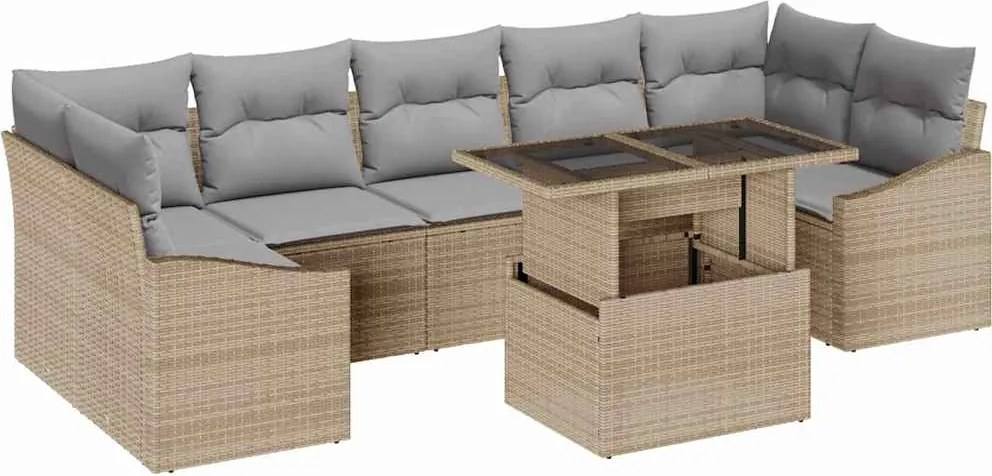 vidaXL Kerti Kanapé Szett 8 pcs bézs és világosszürke polirattan