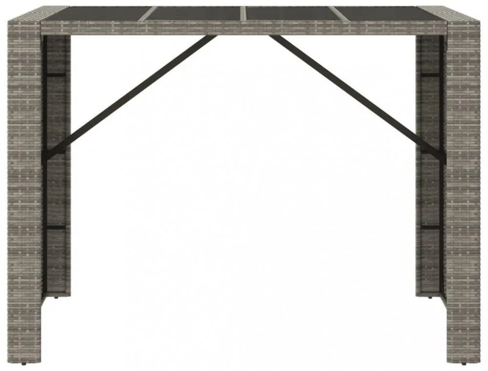 szürke polyrattan üveglapos kerti asztal 145 x 80 x 110 cm