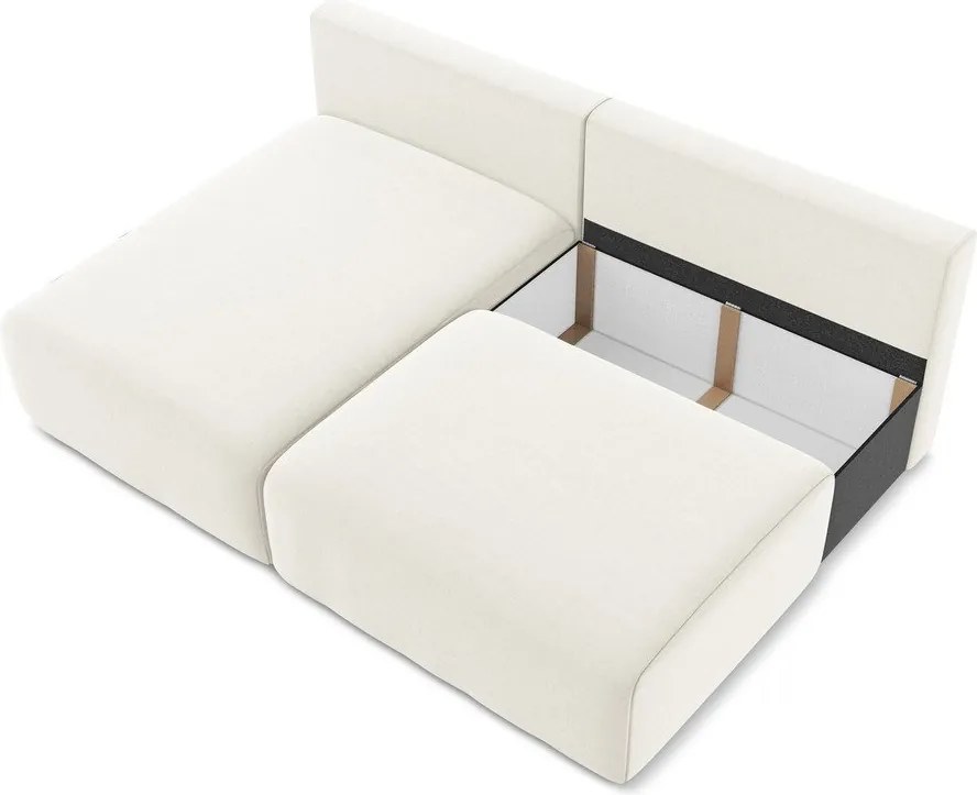 Krémszínű bársony kinyitható-tárolóhelyes sarokkanapé (bal oldali-heverő résszel) Kalena – Makamii