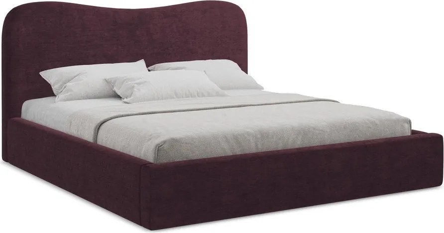 Sötétlila kárpitozott ágyneműtartós franciaágy ágyráccsal 140x200 cm Kahai – Makamii