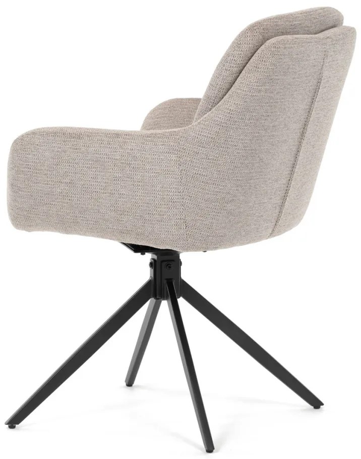 Scaun de sufragerie pivotant, mecanism rotativ 180°, material bej, structură metalică neagră