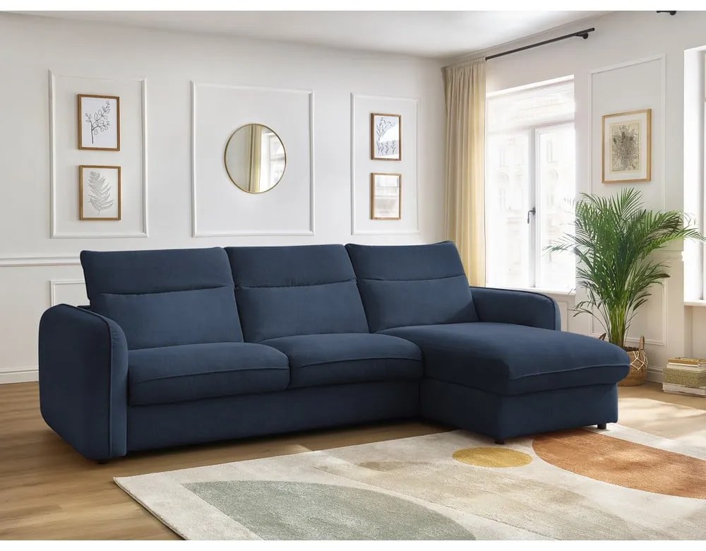 Sötétkék kinyitható sarokkanapé (variálható) Achille – Bobochic Paris