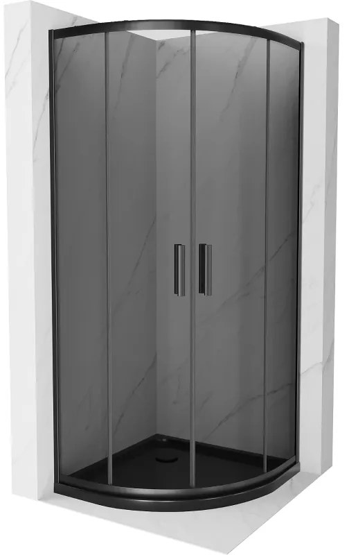 Mexen Rio, szögletes zuhany tolóajtóval 90 (ajtó) x 90 (ajtó) x 190 cm, 5mm szürke üveg, fekete profil + fekete Vékony zuhanytálca, 863-090-090-70-40…