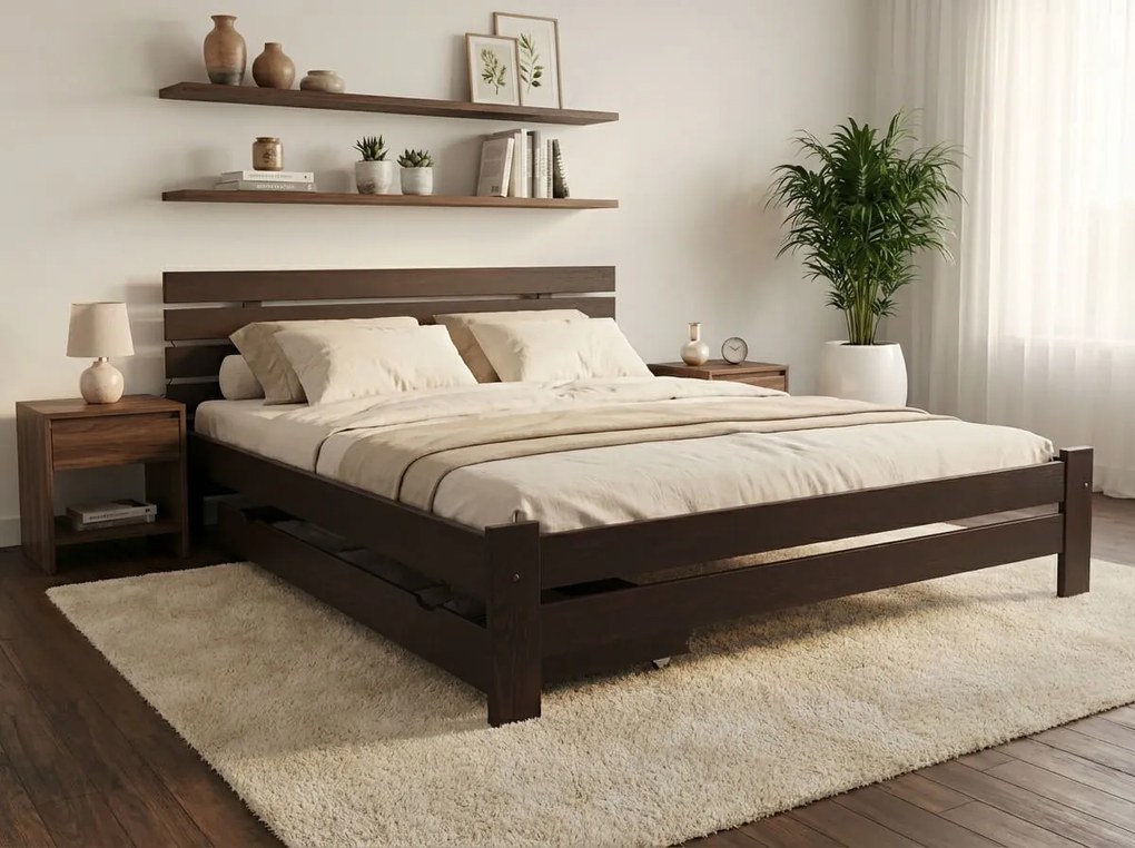 PARIS magasított ágy 180x200 cm, diófa Ágyrács: Léces ágyrács, Matrac: Coco Maxi 20 cm matrac