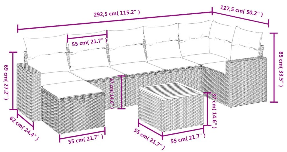 8 részes bézs polyrattan kerti ülőgarnitúra párnával