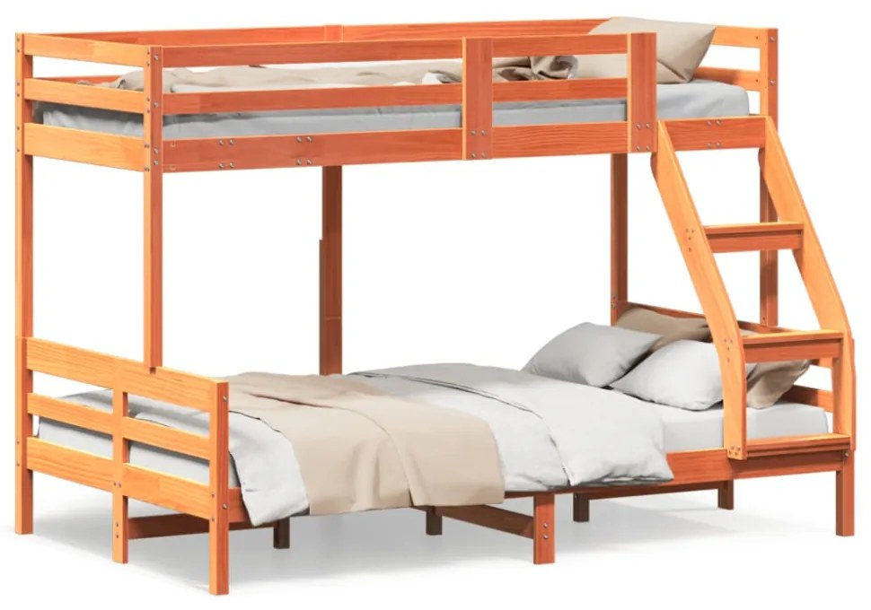 viaszbarna tömör fenyőfa emeletes ágy 80 x 200/120 x 200 cm