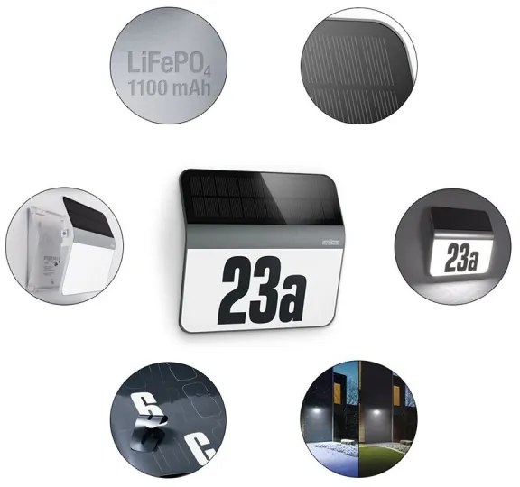 STEINEL 035730 - XSolar LH-N LED napelemes házszám 0,03W IP44