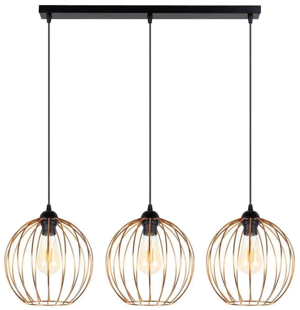 Csillár zsinóron MATT 3xE27/60W/230V fekete/réz