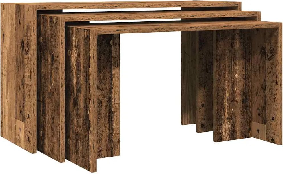 vidaXL 3 db antik fa színű szerelt fa egymásba tolható asztal