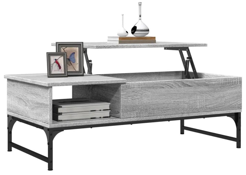 Szürke sonoma szerelt fa és fém dohányzóasztal 100 x 50 x 35 cm