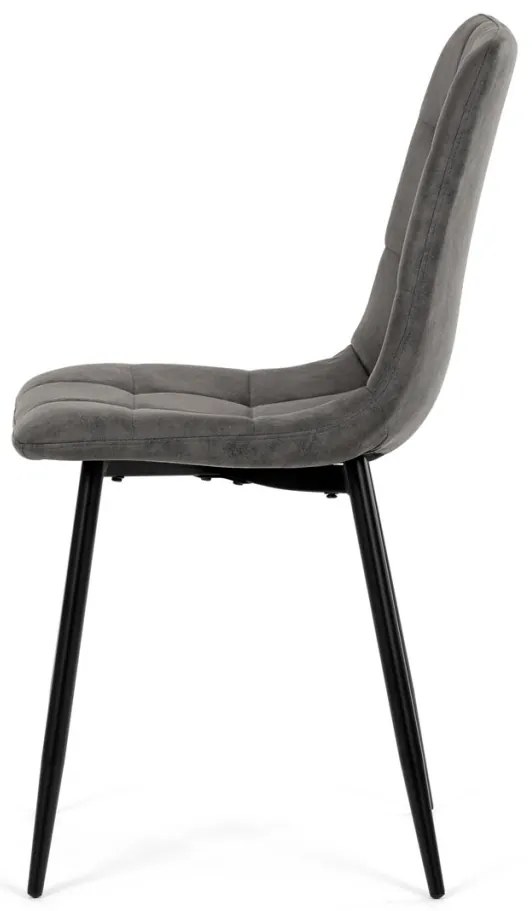 Scaun de sufragerie, material vintage antracit, picioare metalice negre