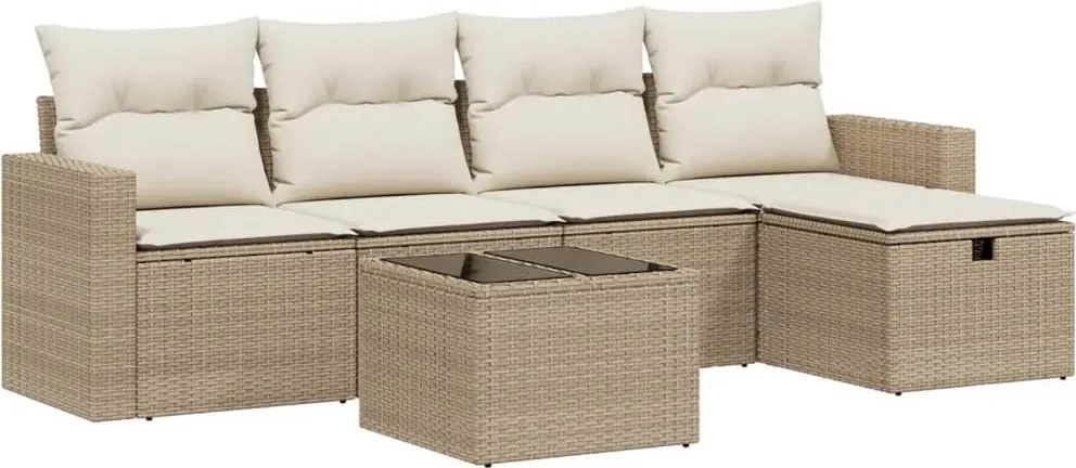vidaXL 6 részes bézs polyrattan kerti ülőgarnitúra párnával