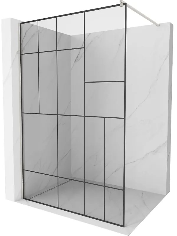 Mexen Kioto, Walk-In zuhanyparaván 80 x 200 cm, 8 mm átlátszó üveg fekete mintás, csiszolt acél profil, 800-080-101-97-78