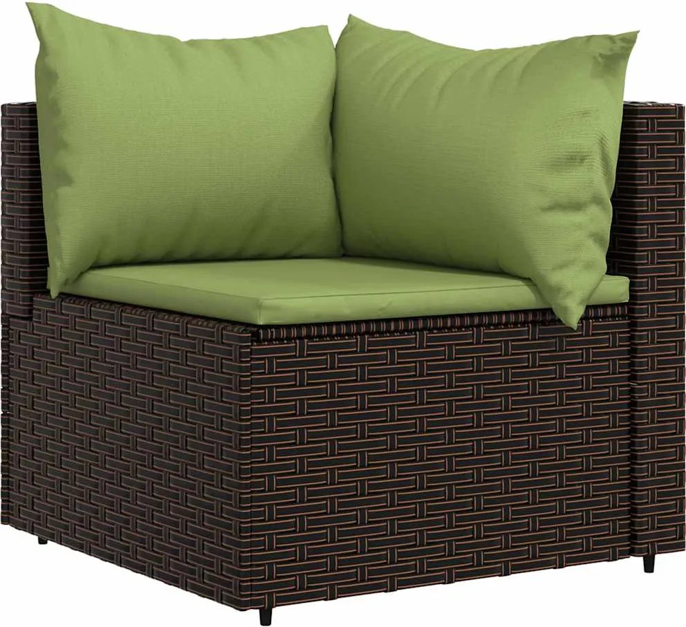vidaXL barna polyrattan kerti sarokkanapé párnákkal