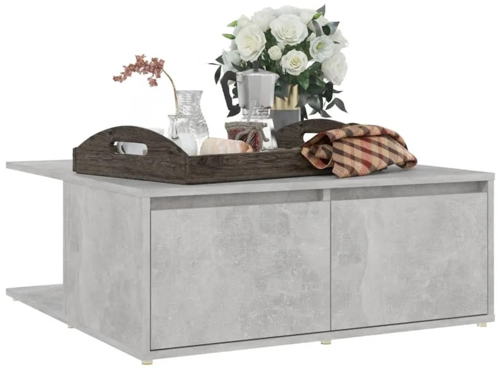 betonszürke szerelt fa dohányzóasztal 80 x 80 x 31 cm