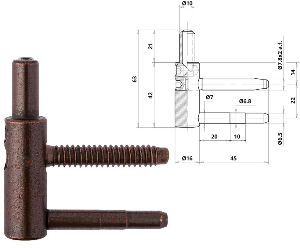 Otlav pánt 3D 16mm FIÚ bronz (csaphossz 45mm)