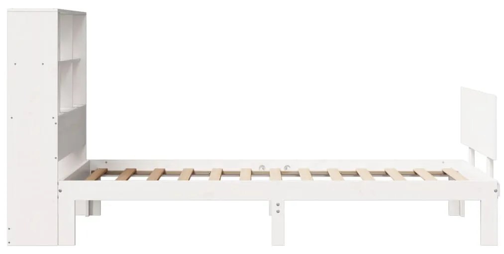 fehér tömör fenyőfa könyvespolcos ágy matrac nélkül 90 x 200 cm