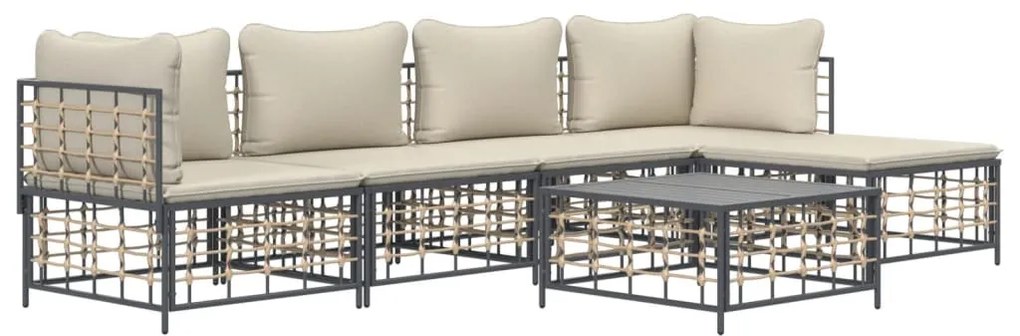 6 részes antracitszürke polyrattan kerti ülőgarnitúra párnákkal