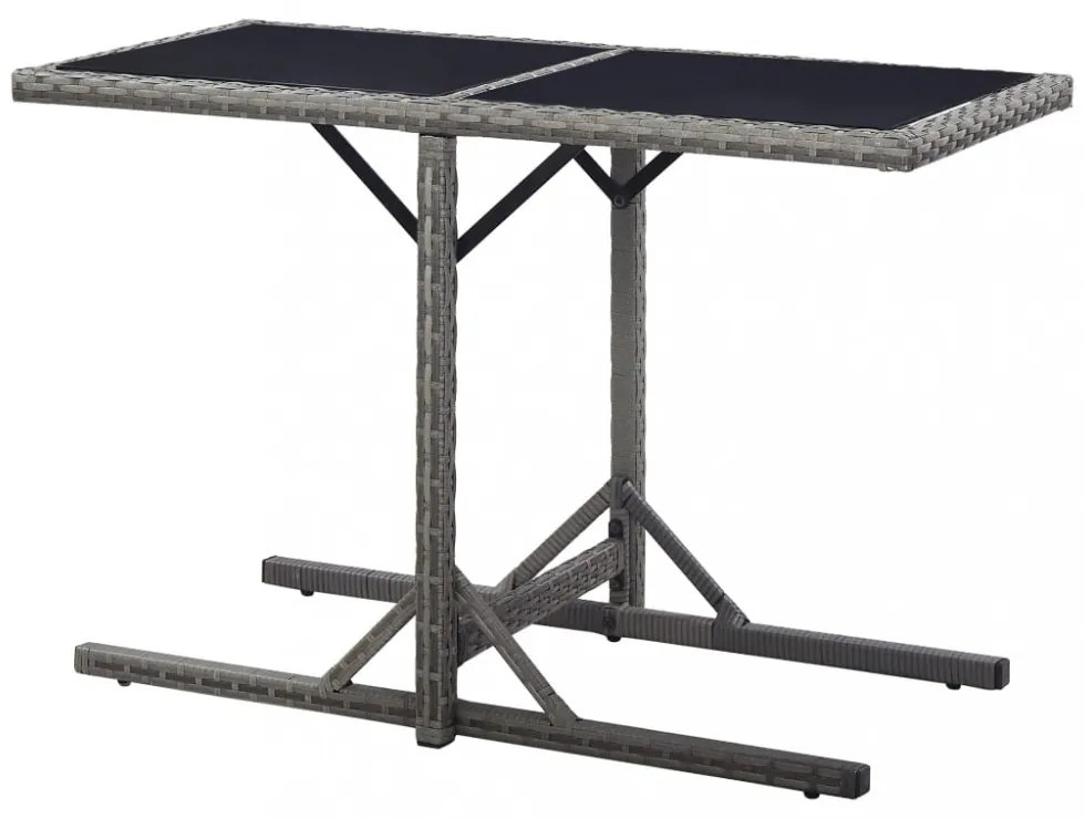 antracitszürke polyrattan és üveglapos kerti asztal 110x53x72cm