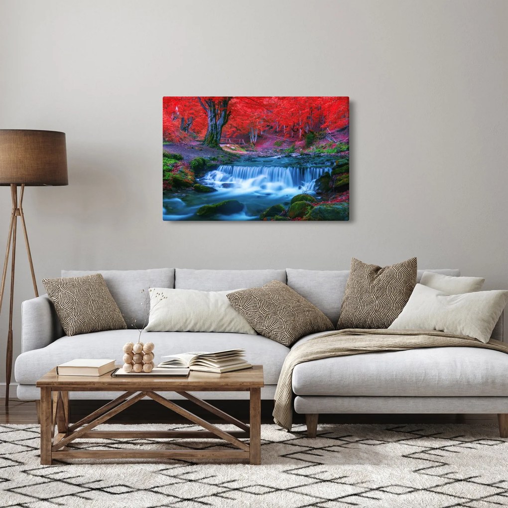 Kép Vízesés egy vörös erdőben (90x60 cm)