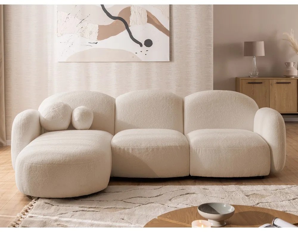 Világosbarna buklé sarokkanapé (bal oldali-heverő résszel) Orbit – Ropez