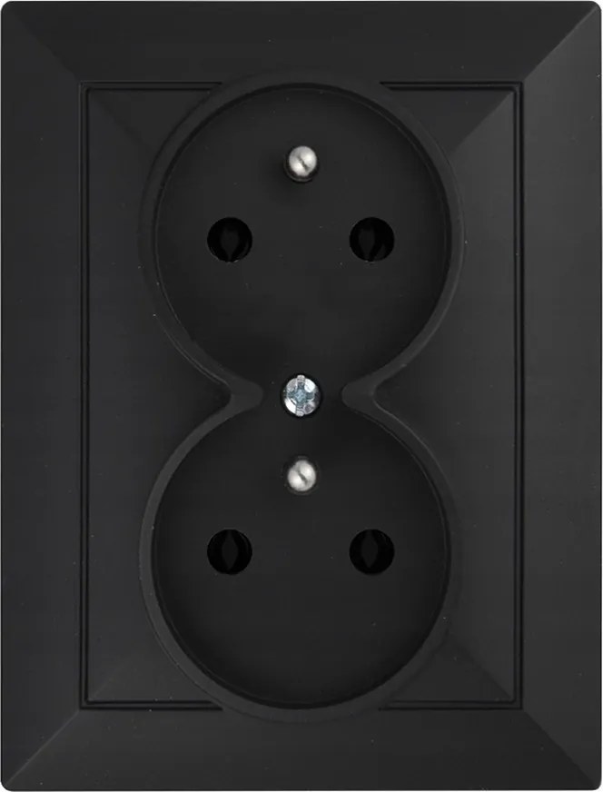 Dupla dugaszolóaljzat fekete földelt cseh PT-6PW gyöngy Abex